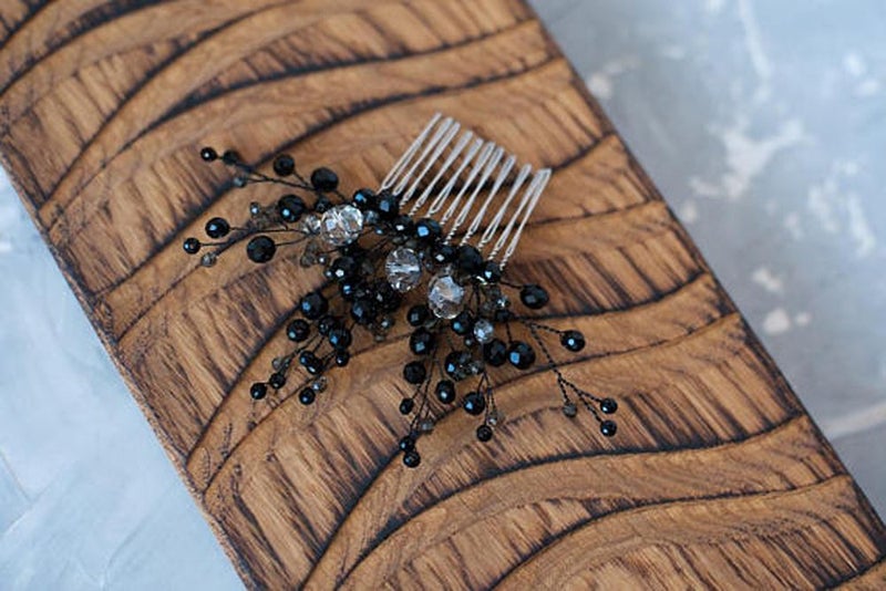 FXmimior Bridal Hair Accessories Black Hair Comb Gothic Wedding Hair Accessory Black Headpiece Evening Adornment Prom Beaded Bridesmaid gift - Image 3
